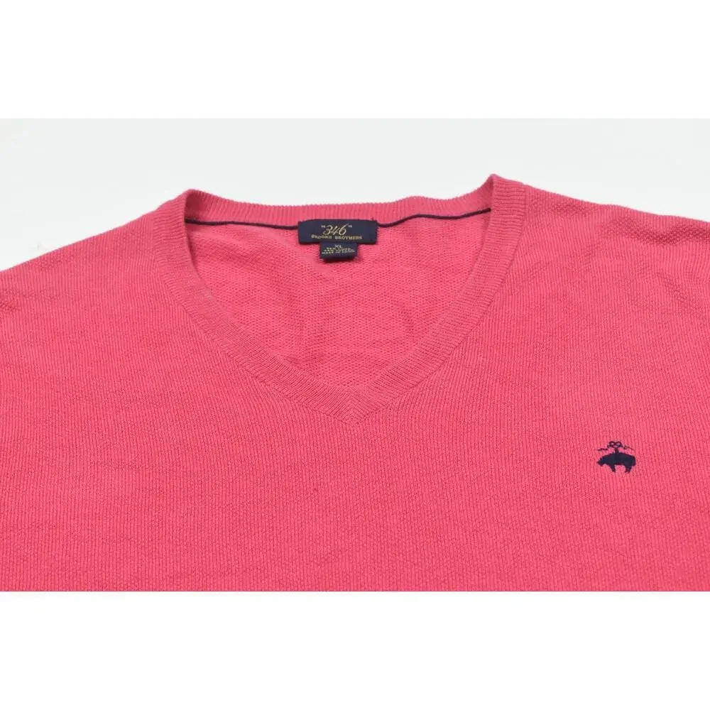 Brooks Brothers 346 Sweater Mens XL Pink Long Sleeve V-Neck Linen Cotton